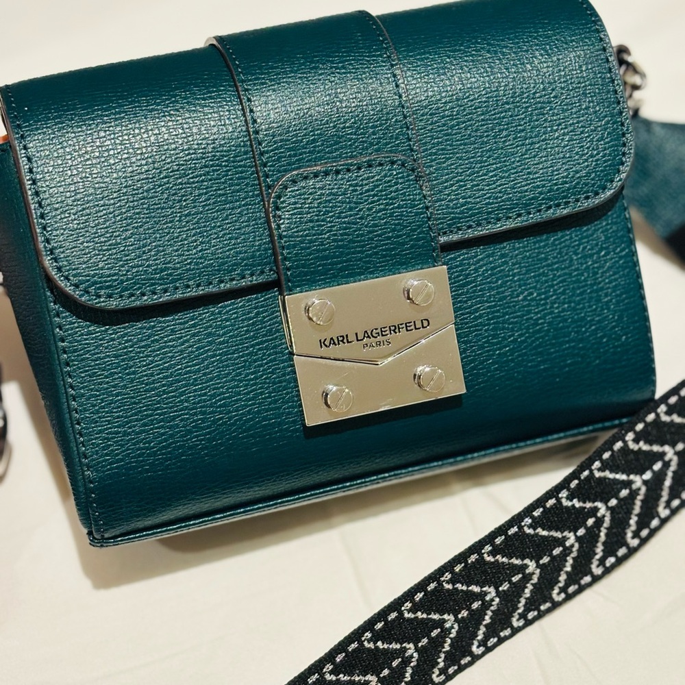Karl Lagerfeld Green Crossbody Bag with Chevron Strap